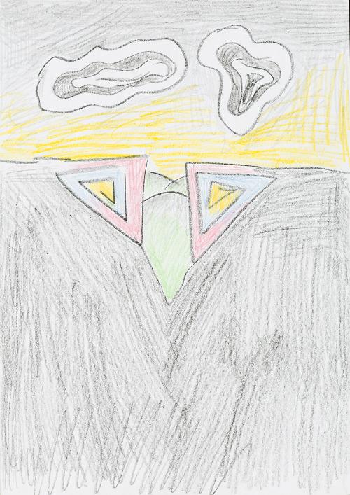 Kurt Hüpfner, Ohne Titel, um 2000, Bleistift und Buntstift auf Papier, 29,7 × 21 cm, Privatbesi…
