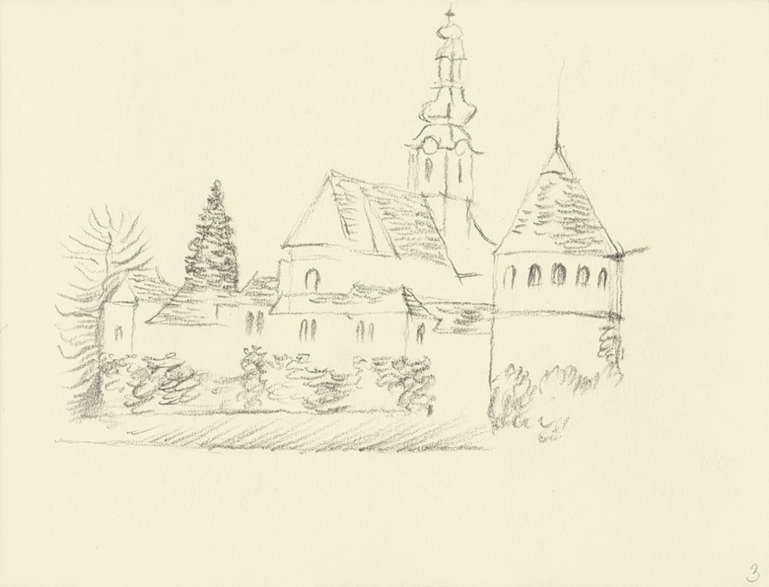 Alfred Wickenburg, Kirchenarchitektur, 1938/1942, Bleistift auf Papier, Blattmaße: 13 × 17 cm,  ...