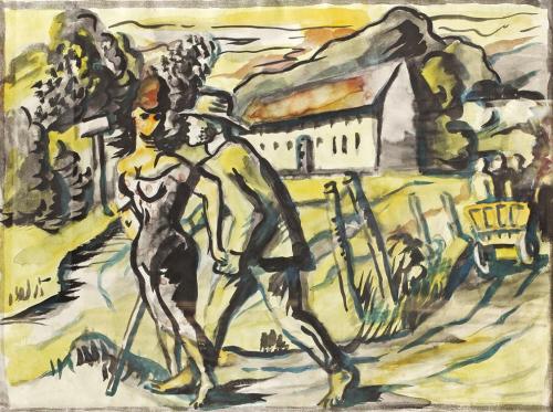 Alfred Wickenburg, Der Blinde, 1930/1931, Aquarell auf Papier, Blattmaße: 48 × 67 cm, Privatbes ...