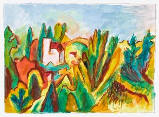 Alfred Wickenburg, Villa Materna, 1957, Aquarell über Bleistift auf Papier, Blattmaße: unregelm ...