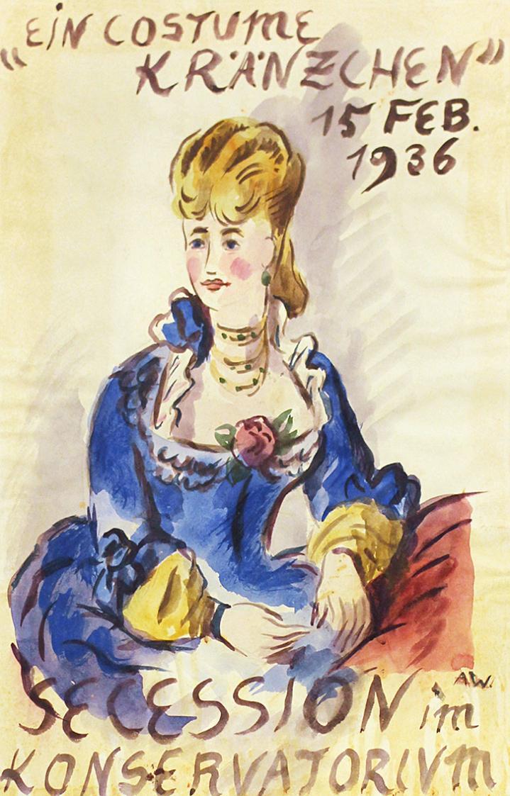 Alfred Wickenburg, Plakatentwurf: Ein Costume Kränzchen 15 Feb. 1936, Secession im Konservatori ...