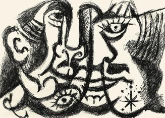 Alfred Wickenburg, Zwei Köpfe, um 1970, Schwarzer Filzstift auf Papier, Lichte Maße: 39 × 53,5  ...
