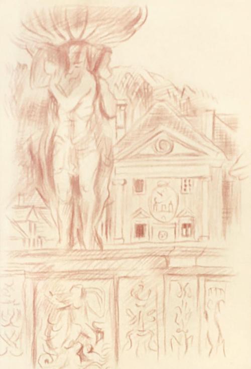 Alfred Wickenburg, Schloss Gösting bei Graz, 1948, Rötel auf Papier, Lichte Maße: 19,5 × 28,5 c ...