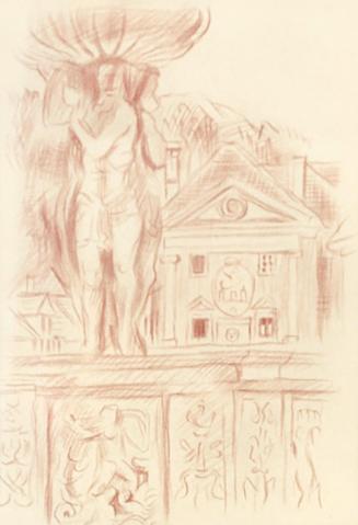 Alfred Wickenburg, Schloss Gösting bei Graz, 1948, Rötel auf Papier, Lichte Maße: 19,5 × 28,5 c ...