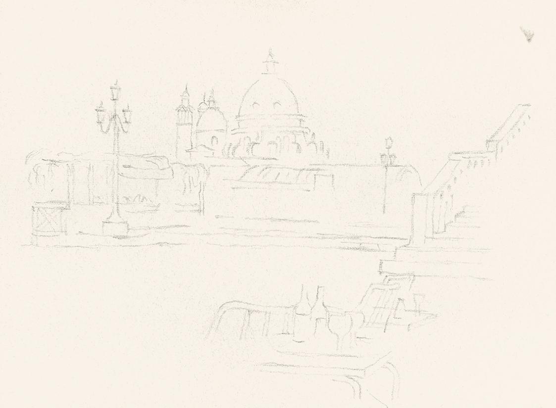 Alfred Wickenburg, Blick auf S. Maria della Salute, 1920/1923, Bleistift auf Papier, Blattmaße: ...