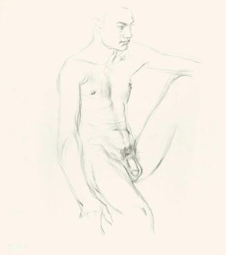 Alfred Wickenburg, Männliche Aktstudie, um 1945, Bleistift auf Papier, Blattmaße: unregelmäßig: ...