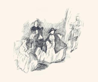 Alfred Wickenburg, Figurenszene, 1960/1965, Schwarzer Filzstift auf Papier, Blattmaße: 37,7 x 4 ...