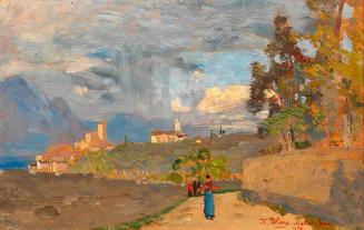 Tina Blau, Malcesine, 1894, Öl auf Holz, 17 × 26,5 cm, Privatbesitz