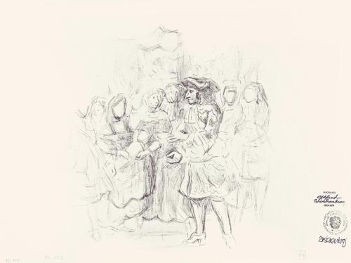 Alfred Wickenburg, Personengruppe, um 1968, Tintenstift auf Papier, Blattmaße: 35,8 × 47,8 cm,  ...