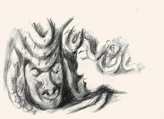 Alfred Wickenburg, Männlicher und weiblicher Kopf, um 1970, Schwarzer Filzstift auf Papier, Bla ...