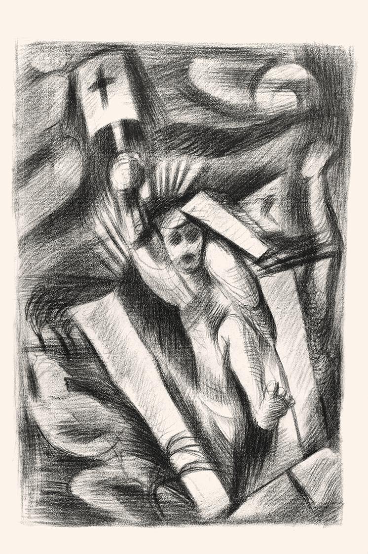 Alfred Wickenburg, Laufender Mann mit Schild, 1925, Kohle auf Papier, Blattmaße: 47,5 x 31,5 cm ...