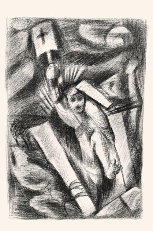 Alfred Wickenburg, Laufender Mann mit Schild, 1925, Kohle auf Papier, Blattmaße: 47,5 x 31,5 cm ...