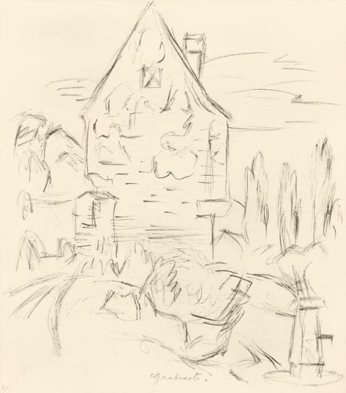 Alfred Wickenburg, Studie zu dem Aquarell "Das rote Haus", 1940/1944, Kreide und Bleistift auf  ...