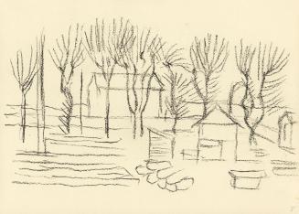 Alfred Wickenburg, Haus in einem Garten, 1945/1950, Kohle auf Papier, 21 × 29,5 cm, Belvedere,  ...