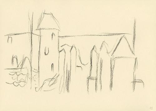 Alfred Wickenburg, Architekturstudie, 1945/1950, Kohle auf Papier, 21 × 29,5 cm, Belvedere, Wie ...