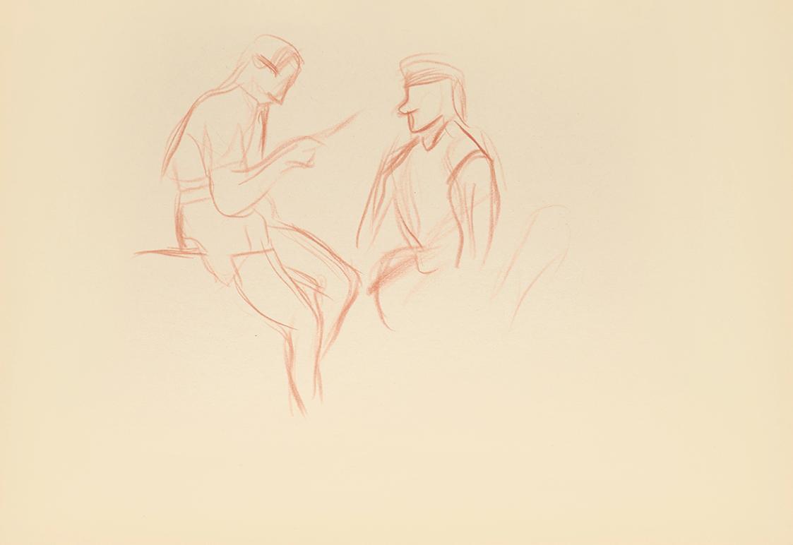 Alfred Wickenburg, Zwei Personen im Gespräch, 1942, Rötel auf Papier, Blattmaße: 20,9 × 29,7 cm ...