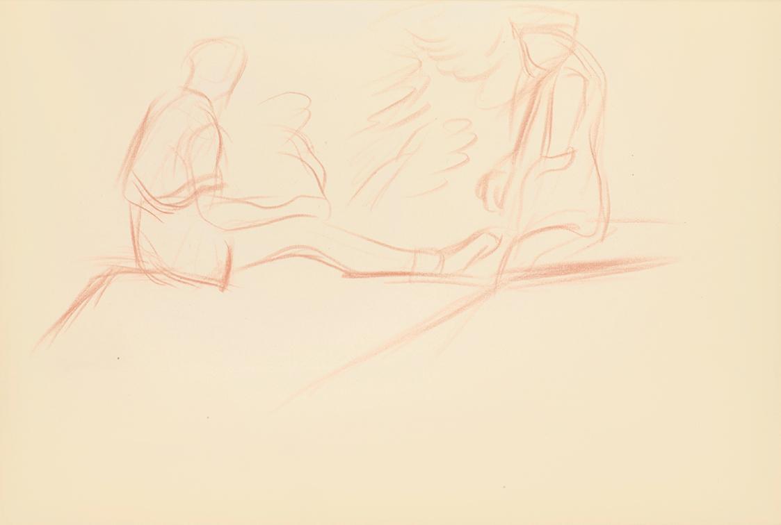 Alfred Wickenburg, Zwei Personen zueinander gewandt, 1942, Rötel auf Papier, Blattmaße: 20,9 ×  ...