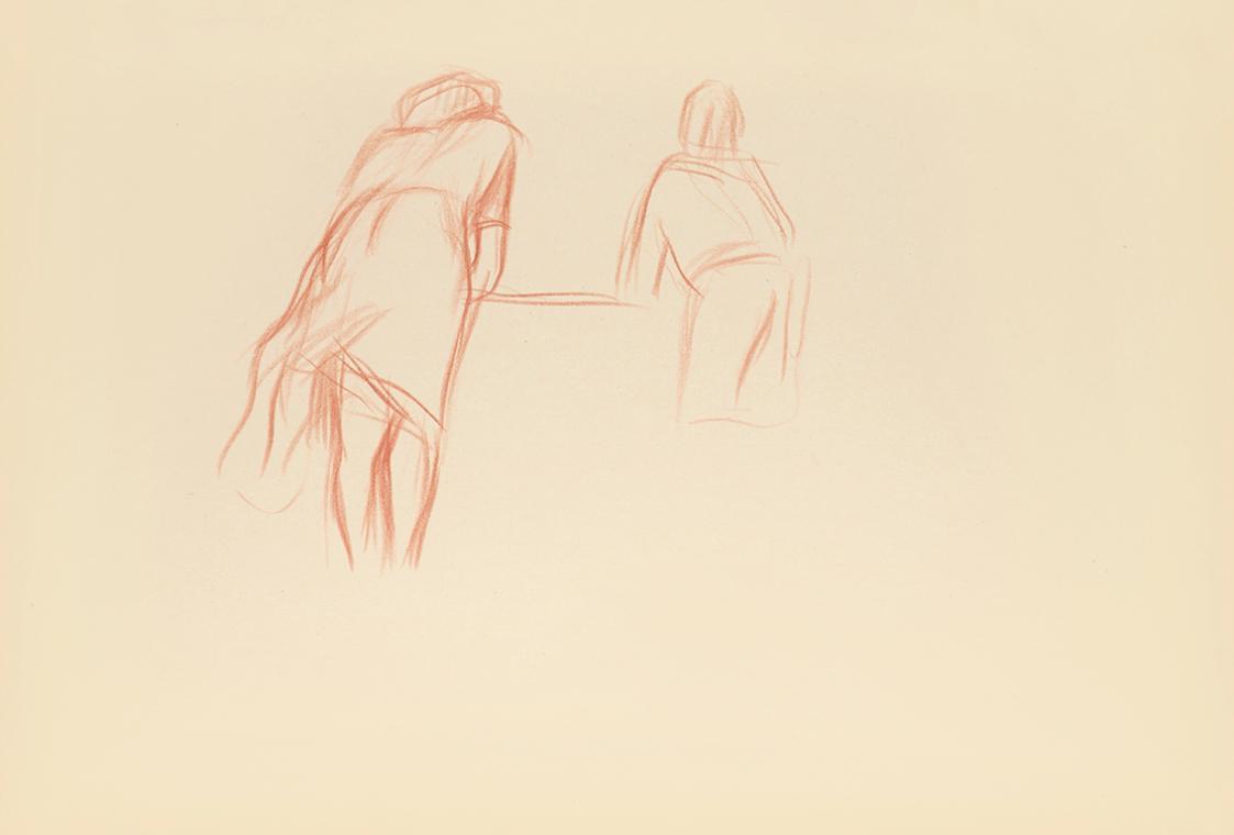 Alfred Wickenburg, Zwei Personen in Rückenansicht, 1942, Rötel auf Papier, Blattmaße: 20,9 × 29 ...