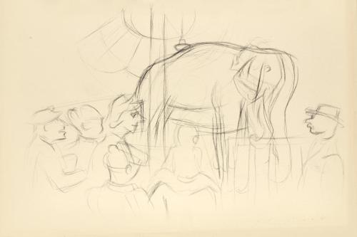 Alfred Wickenburg, Vorstudie zu dem Gemälde Zirkus, 1942, Bleistift auf Papier, Blattmaße: 20,7 ...