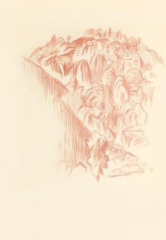 Alfred Wickenburg, Felsen, 1938, Rötel auf Transparentpapier, Blattmaße: 30 × 21 cm, Leihgabe a ...