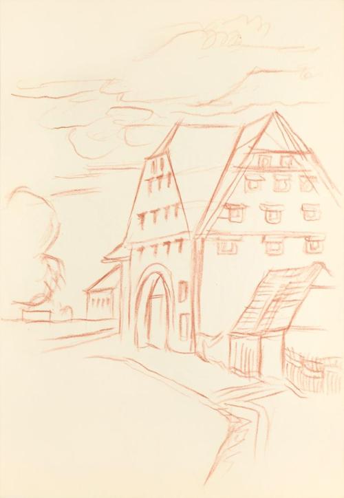 Alfred Wickenburg, Gebäude, 1938, Rötel auf Transparentpapier, Blattmaße: 30 × 21 cm, Leihgabe  ...