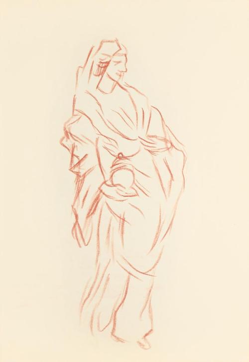 Alfred Wickenburg, Stehende weibliche Figur, 1938, Rötel auf Transparentpapier, Blattmaße: 30 × ...