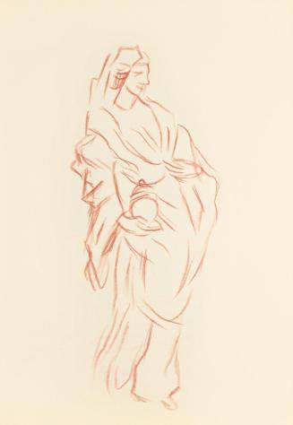 Alfred Wickenburg, Stehende weibliche Figur, 1938, Rötel auf Transparentpapier, Blattmaße: 30 × ...