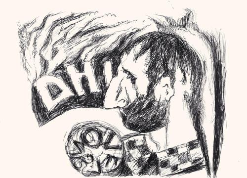 Alfred Wickenburg, Männerkopf im Profil und Schriftzug, um 1970, Schwarzer Filzstift und Tinten ...