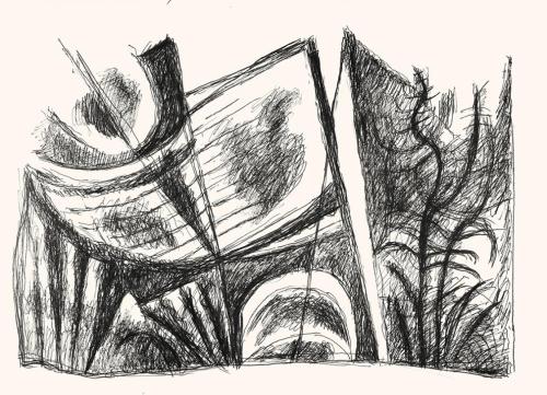 Alfred Wickenburg, Abstrakte Formen, um 1970, Tintenstift auf Papier, Blattmaße: 42 × 57,4 cm,  ...