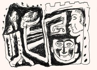 Alfred Wickenburg, Masken und abstrakte Formen, um 1970, Schwarzer Filzstift auf Papier, Blattm ...