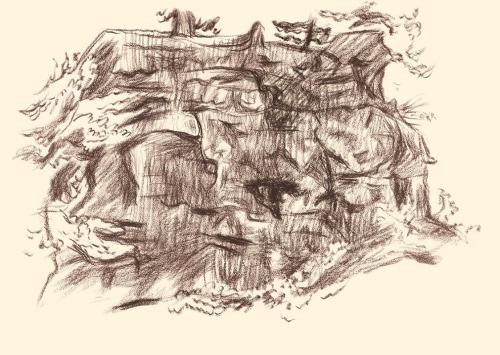 Alfred Wickenburg, Felslandschaft, 1940/1945, Braune Kohle auf Papier, Blattmaße: 37,8 × 53,8 c ...