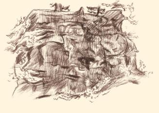 Alfred Wickenburg, Felslandschaft, 1940/1945, Braune Kohle auf Papier, Blattmaße: 37,8 × 53,8 c ...