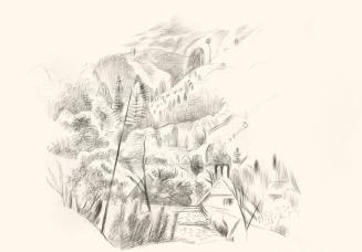 Alfred Wickenburg, Landschaft, um 1940, Schwarze Kreide auf Papier, Blattmaße: 35,2 × 50,2 cm,  ...