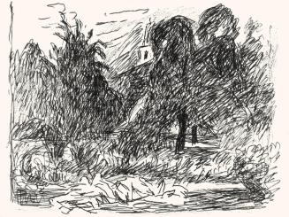 Alfred Wickenburg, Landschaft, um 1970, Schwarzer Filzstift und Tintenstift auf Papier, Lichte  ...