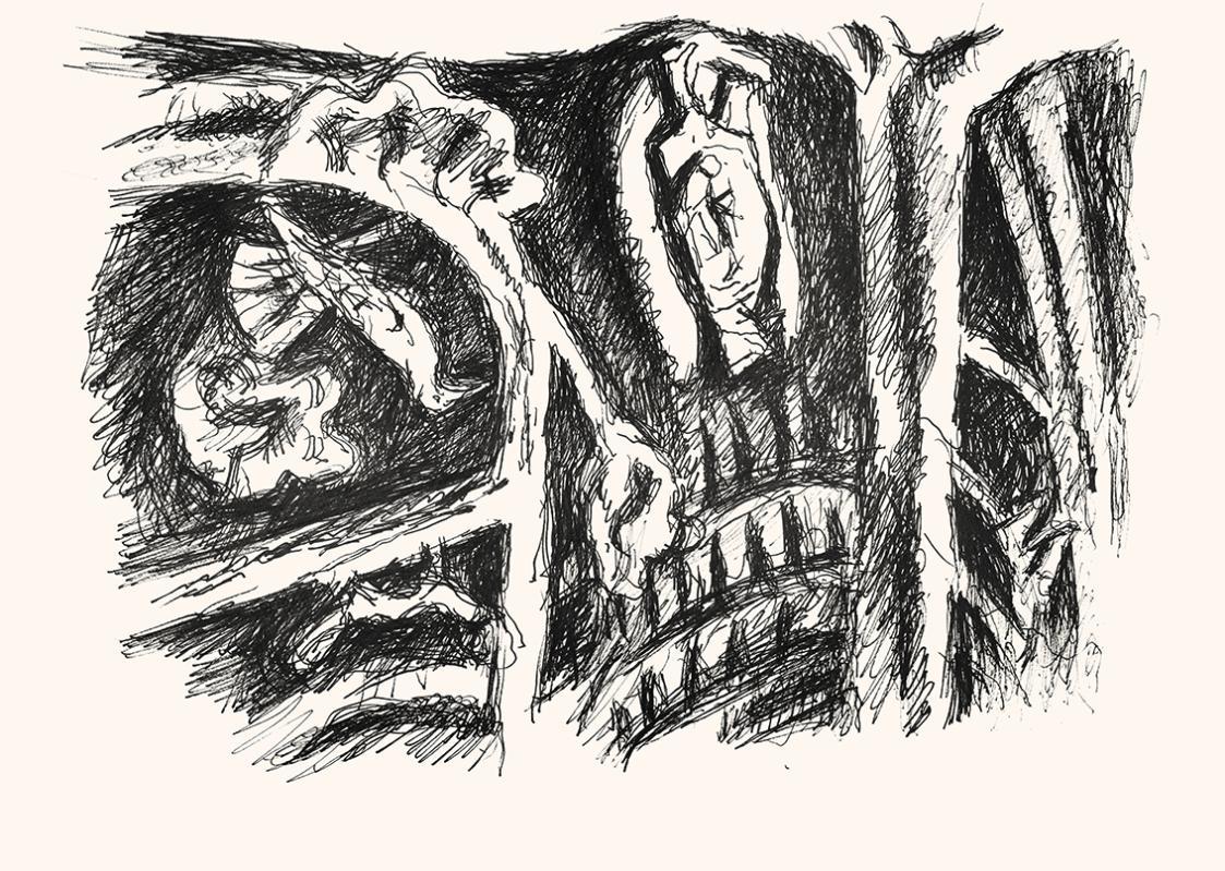 Alfred Wickenburg, Im Wald, um 1970, Schwarzer Filzstift auf Papier, Blattmaße: 41,7 × 58 cm, L ...