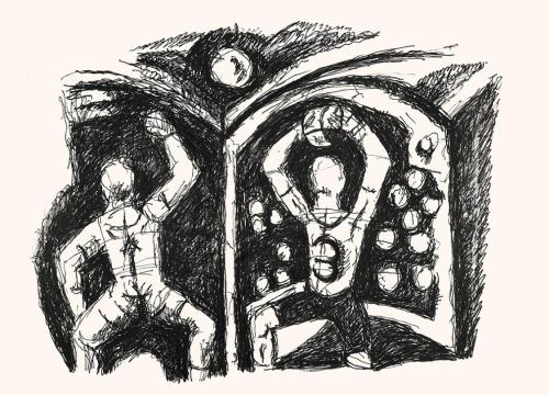 Alfred Wickenburg, Ballspieler, um 1970, Schwarzer Filzstift auf Papier, Blattmaße: 42 × 58 cm, ...