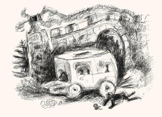 Alfred Wickenburg, Straßenszene, um 1970, Tintenstift auf Papier, Blattmaße: 42 × 58 cm, Leihga ...