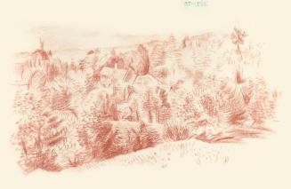 Alfred Wickenburg, Landschaft, 1938/1942, Rötel auf Papier, Lichte Maße: 25,7 × 45,6 cm, Leihga ...