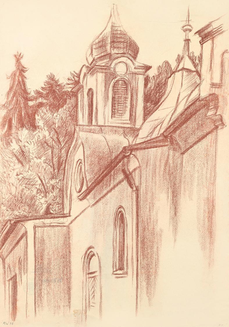 Alfred Wickenburg, Maria Grün, 1938, Rötel auf Papier, Blattmaße: 62,9 × 44,5 cm, Leihgabe aus  ...