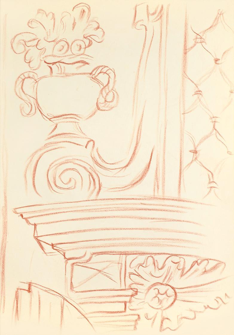 Alfred Wickenburg, Architekturdetail, 1938, Rötel auf Transparentpapier, Blattmaße: 30 × 21 cm, ...