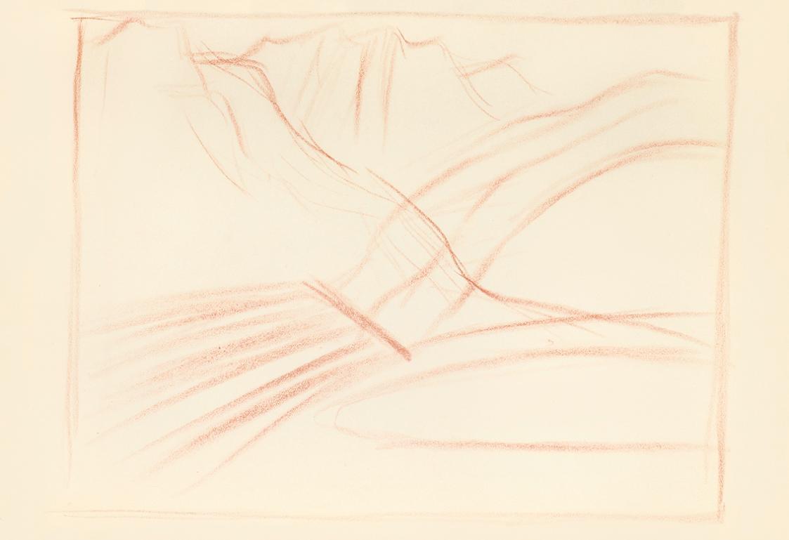 Alfred Wickenburg, Landschaftsstudie, 1938, Rötel auf Transparentpapier, Blattmaße: 21 × 30 cm, ...