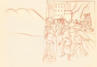 Alfred Wickenburg, Landwirtschaftlich arbeitende Personen und eine Reihe von Soldaten, 1938, Rö ...