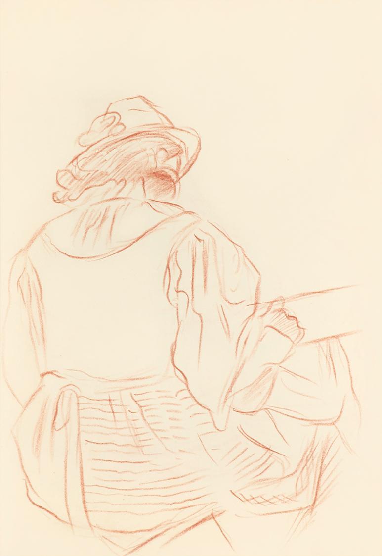 Alfred Wickenburg, Weibliche Figur in Rückenansicht, 1939, Rötel auf Transparentpapier, Blattma ...