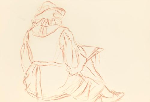 Alfred Wickenburg, Weibliche Figur in Rückenansicht, 1939, Rötel auf Transparentpapier, Blattma ...