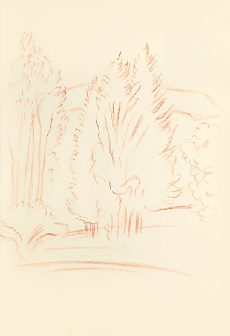 Alfred Wickenburg, Baumgruppe, 1939, Rötel auf Transparentpapier, Blattmaße: 30 × 21 cm, Leihga ...