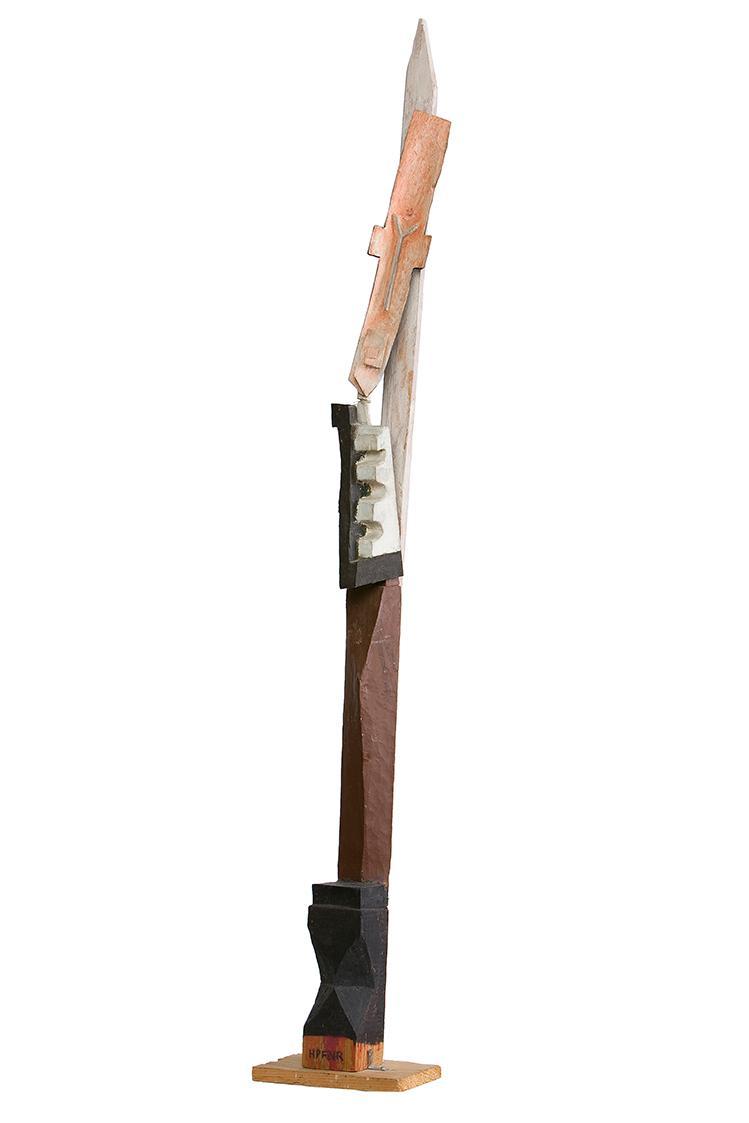 Kurt Hüpfner, Poet, 1988, Abfallholz, mit Ölfarbe bemalt, Höhe ca. 130 cm, Privatbesitz