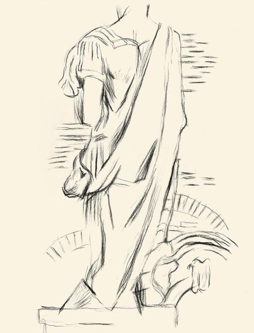 Alfred Wickenburg, Fragment einer stehende menschliche Figur von hinten, um 1955, Kohle auf Pap ...