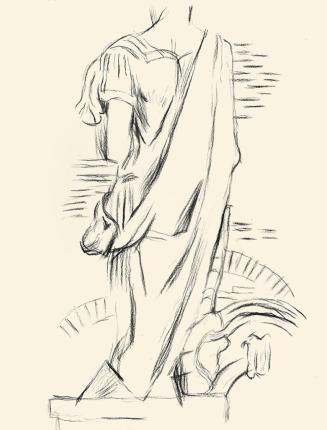 Alfred Wickenburg, Fragment einer stehende menschliche Figur von hinten, um 1955, Kohle auf Pap ...