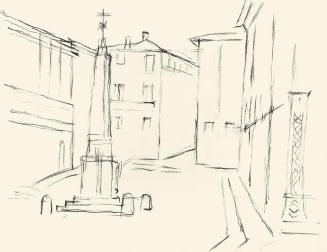 Alfred Wickenburg, Obelisk in Urbino, um 1955, Kohle auf Papier, Blattmaße: 24 × 32 cm, Leihgab ...