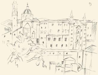Alfred Wickenburg, Urbino, um 1955, Kohle auf Papier, Blattmaße: 24 × 32 cm, Leihgabe aus Priva ...